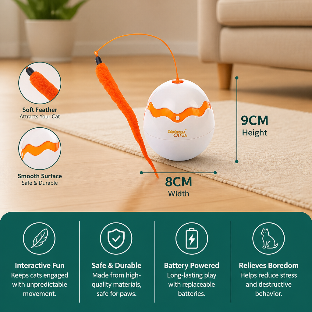 Interactive Wobble Egg Cat Toy – Automatic Feather Teaser