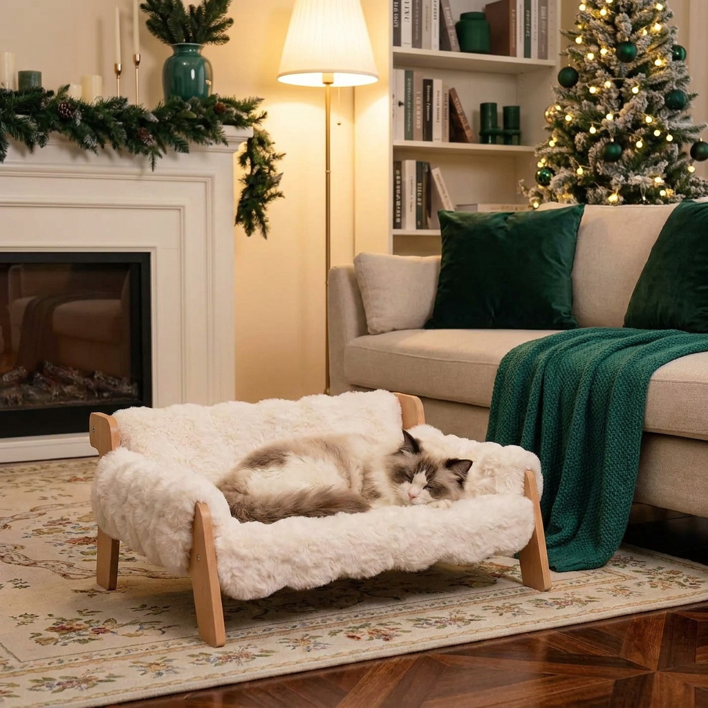 Luxury Elevated Solid Wood Cat Couch Bed