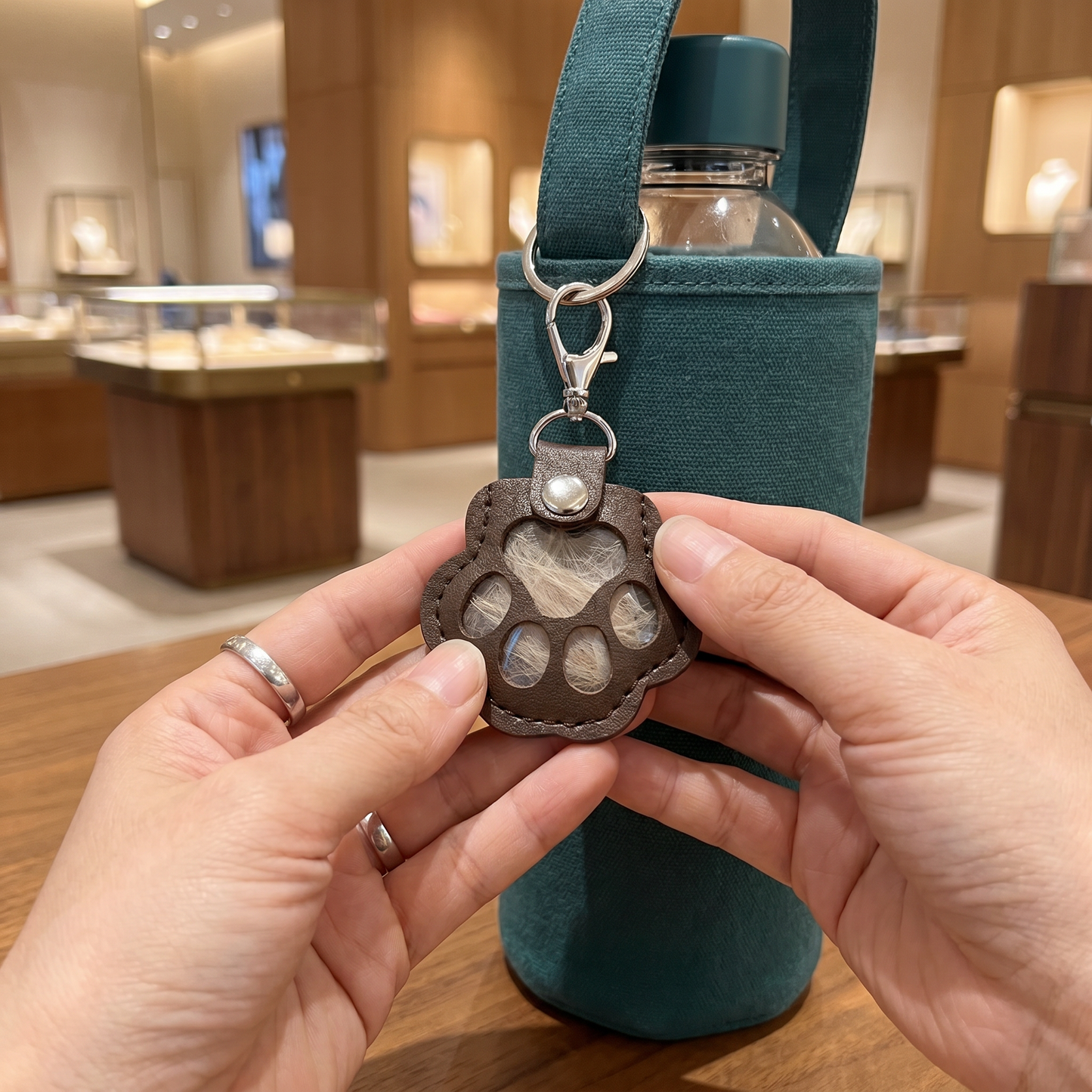 Leather Memorial Pet Hair Storage Keychain