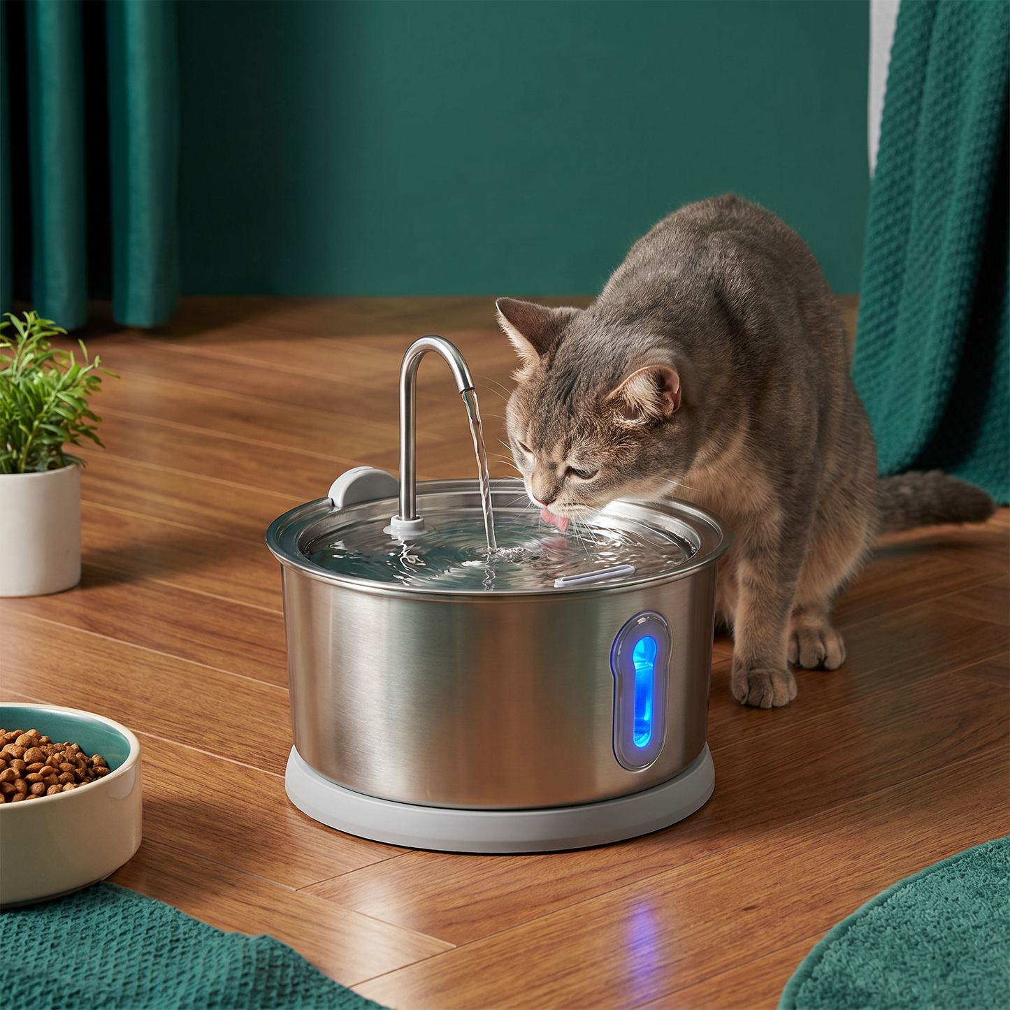 Smart Antibacterial Stainless Steel Pet Water Fountain – 4L Ultra-Quiet for Improved Pet Hydration & Health