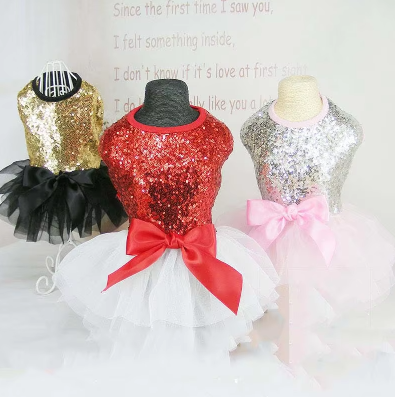 Elegant Dog Dress with Sequins and Tulle Skirt in 2 Colours