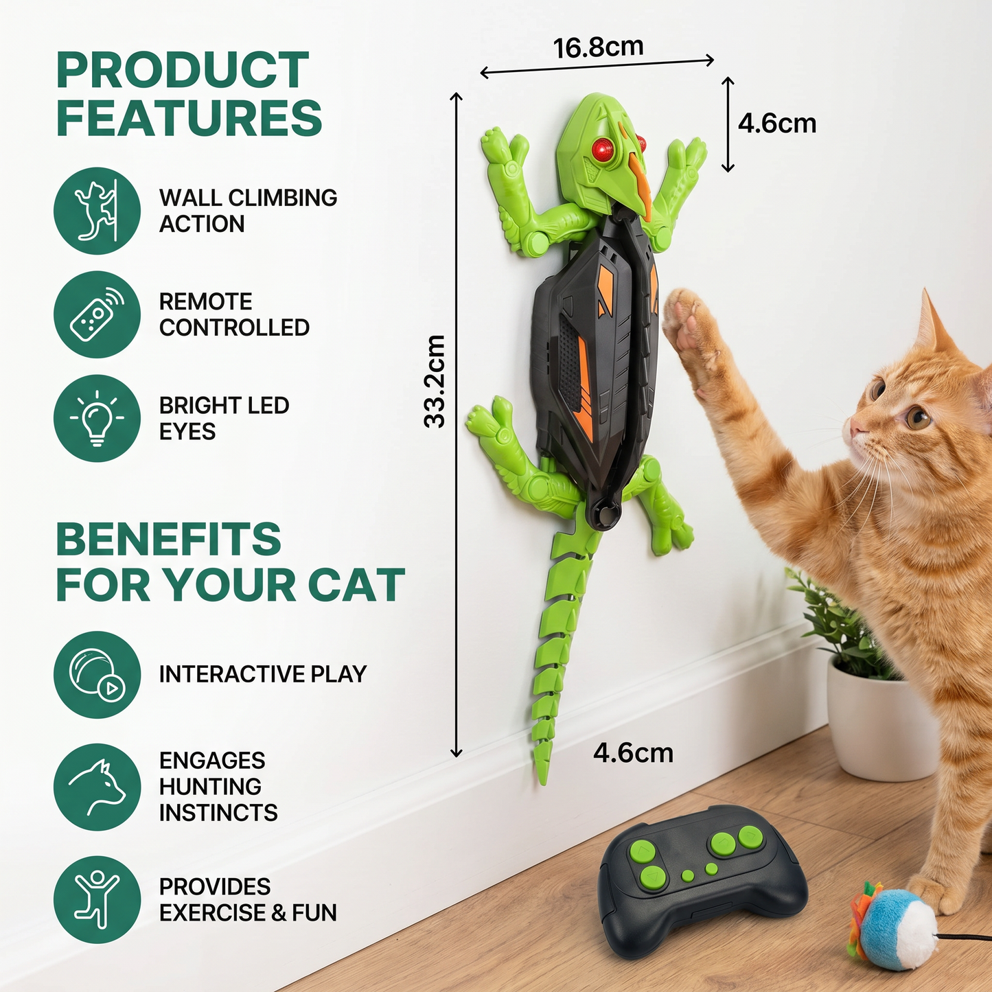 Remote Control Wall Climbing Lizard Toy for Cats