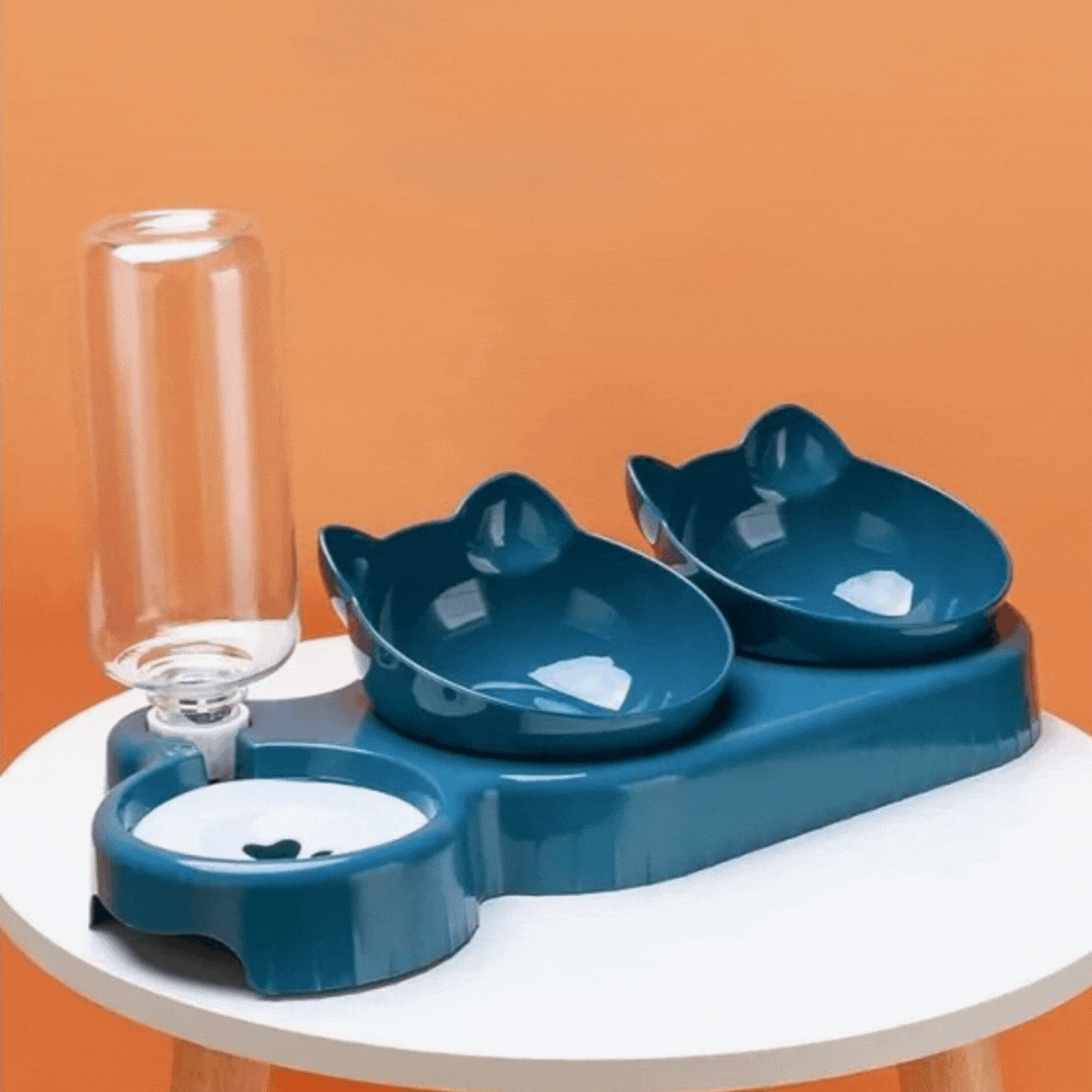 Multi-Purpose Cat Bowl with 3 Bowls – Non-Slip Design for Water, Snacks, and Food