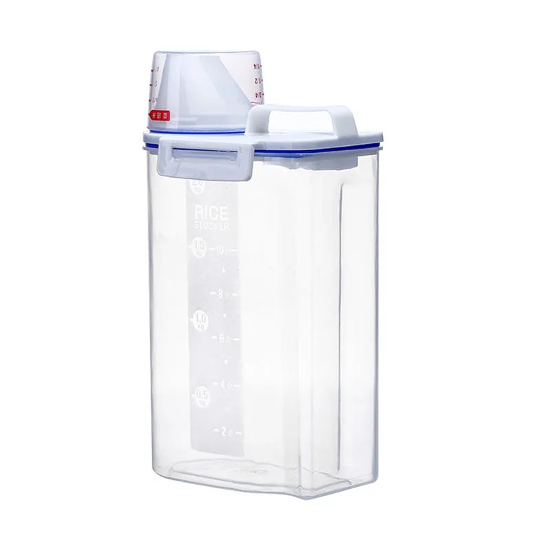 Airtight Container for Rice and Dry Food with Measuring Cup and Carry Handle