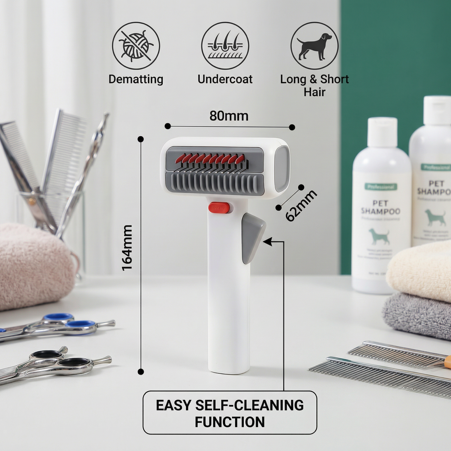 2-in-1 Pet Grooming & Trimming Brush – Dematting & Undercoat Comb for Long & Short Hair