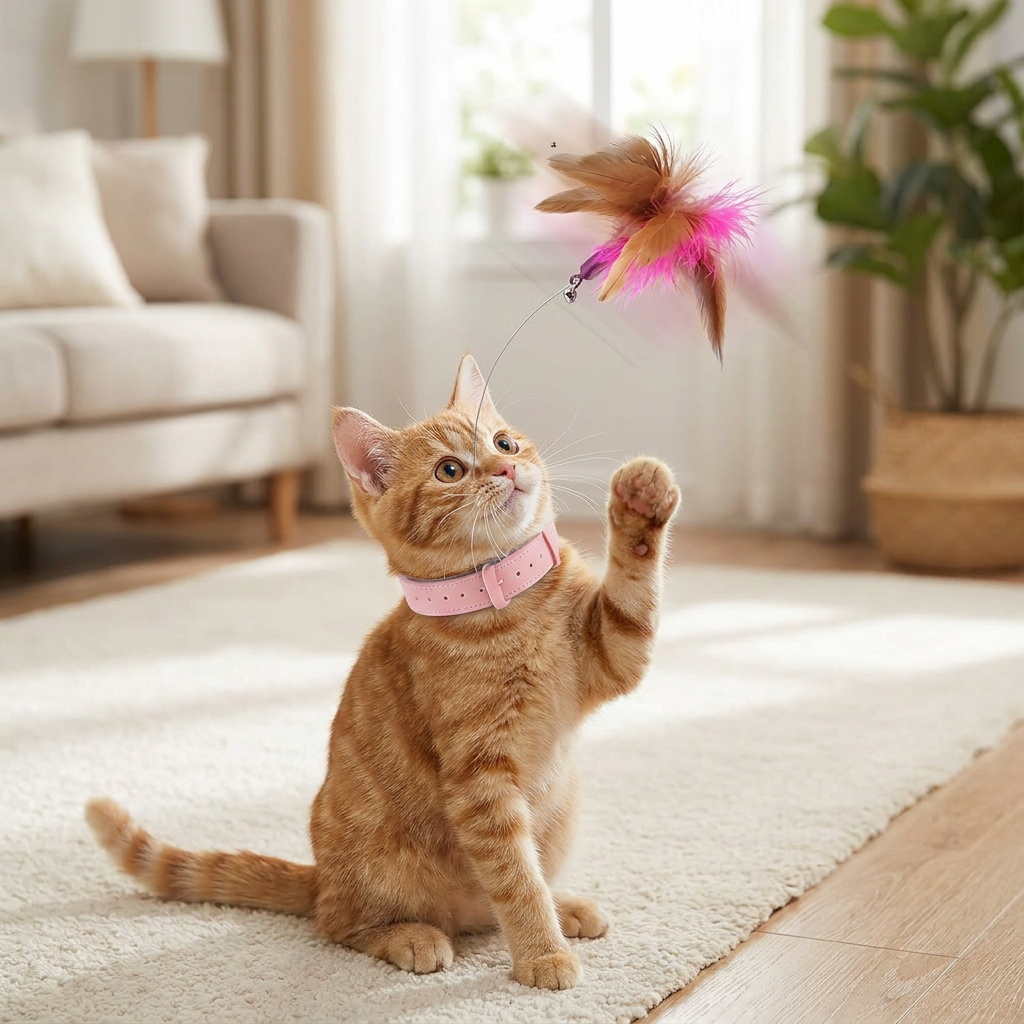 Interactive Feather Cat Toy with Adjustable Collar and Teasing Play Function