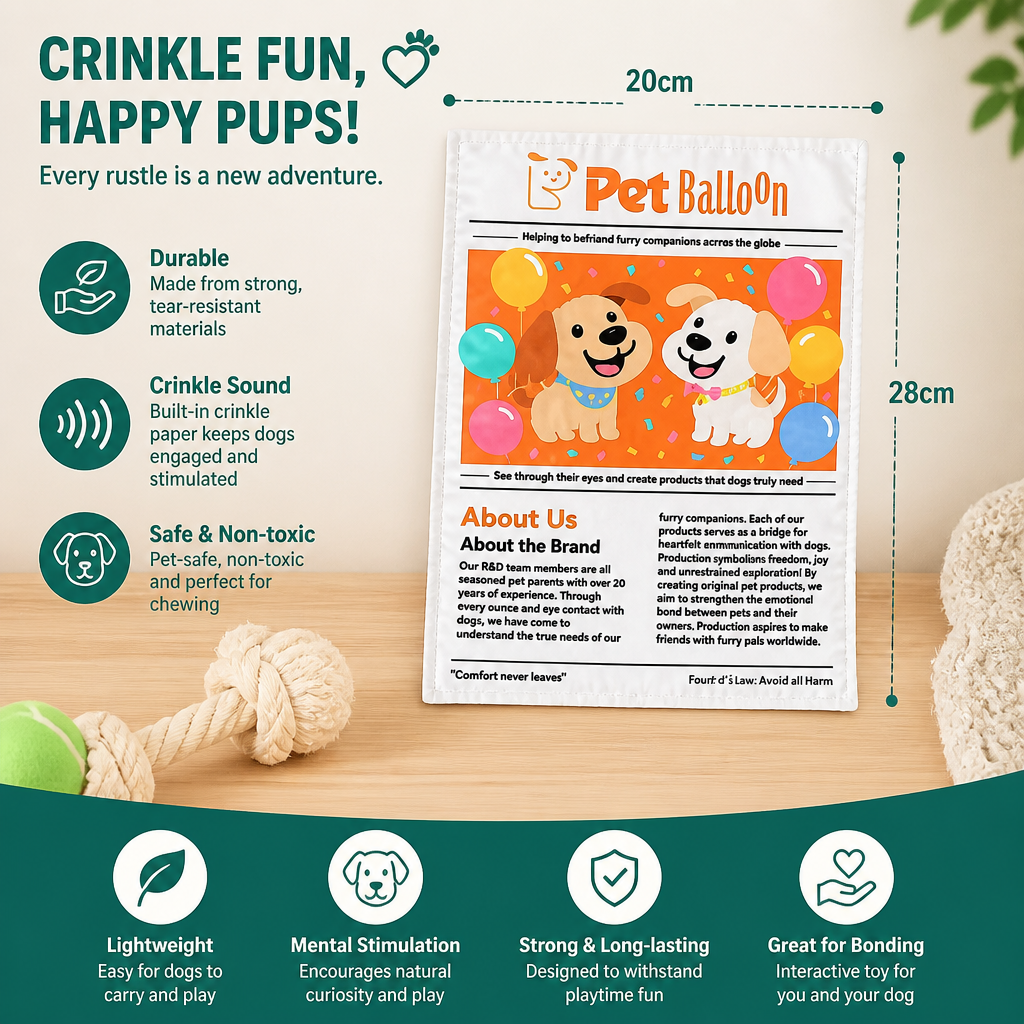Durable Interactive Crinkle Newspaper Dog Toy