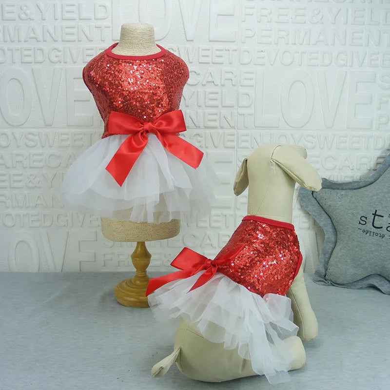 Elegant Dog Dress with Sequins and Tulle Skirt in 2 Colours