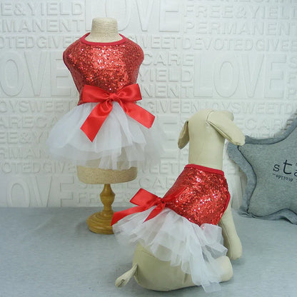 Elegant Dog Dress with Sequins and Tulle Skirt in 2 Colours