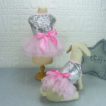 Elegant Dog Dress with Sequins and Tulle Skirt in 2 Colours