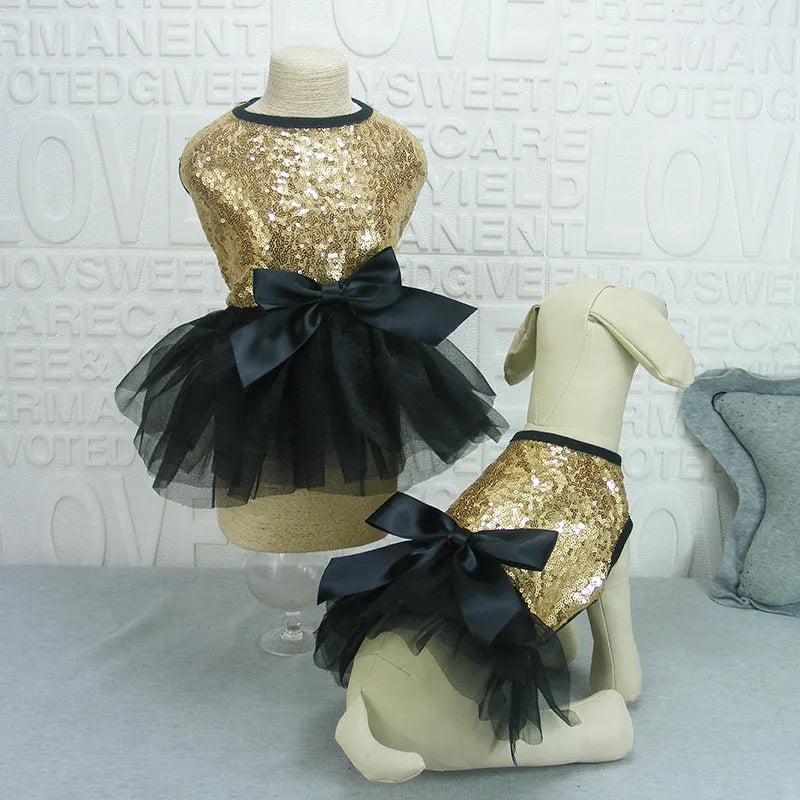 Elegant Dog Dress with Sequins and Tulle Skirt in 2 Colours