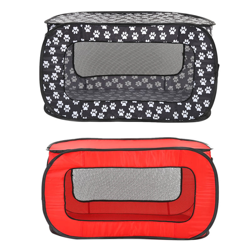 Foldable Fabric Dog Crate with Paw Print Pattern - Portable and Well-Ventilated