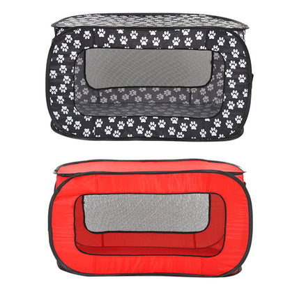 Foldable Fabric Dog Crate with Paw Print Pattern - Portable and Well-Ventilated