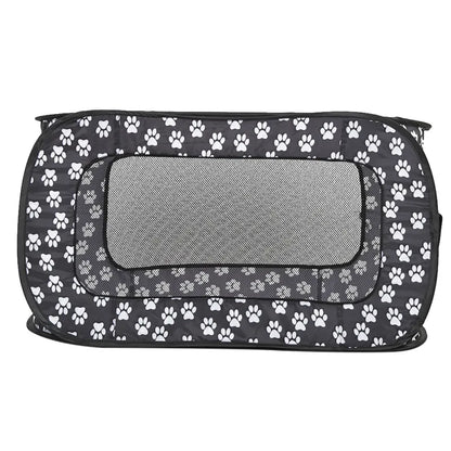 Foldable Fabric Dog Crate with Paw Print Pattern - Portable and Well-Ventilated