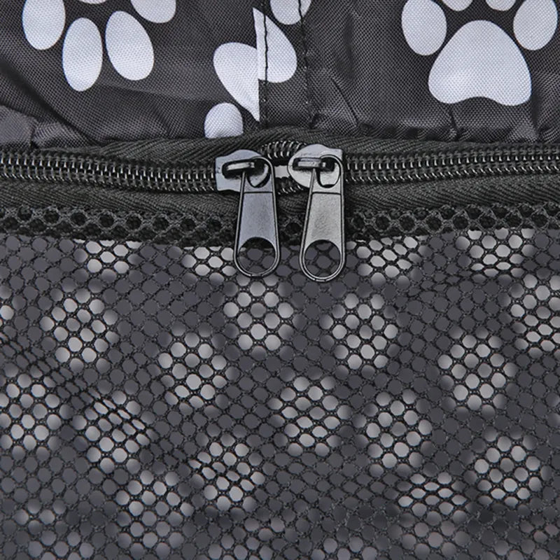 Foldable Fabric Dog Crate with Paw Print Pattern - Portable and Well-Ventilated