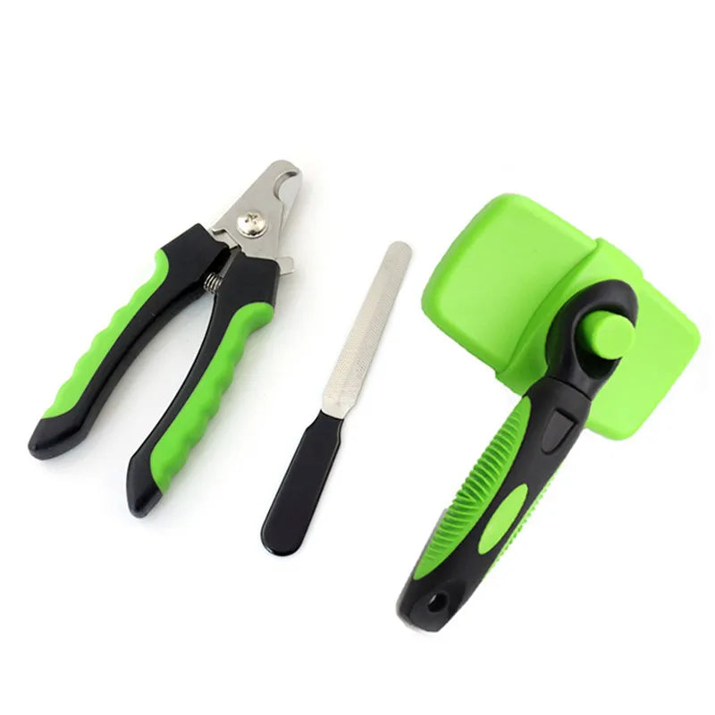 Pet Grooming Kit with Nail Clipper, File, and Self-Cleaning Brush