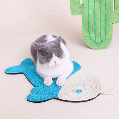 Cactus & Fish Cat Scratching Mat – Cat Scratching Toy, Wall-Mounted and Floor Sisal Scratching Mat