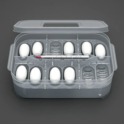 Practical Storage Box for Eggs and Small Items - with Thermometer and Divided Compartments