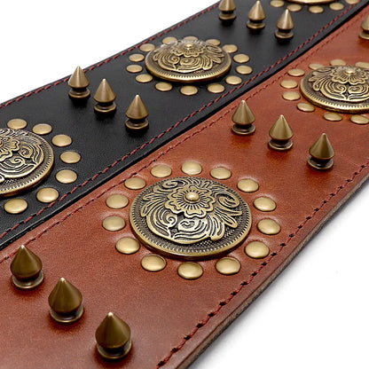 Leather Dog Collar with Rivets and Metal Studs for Large Dogs