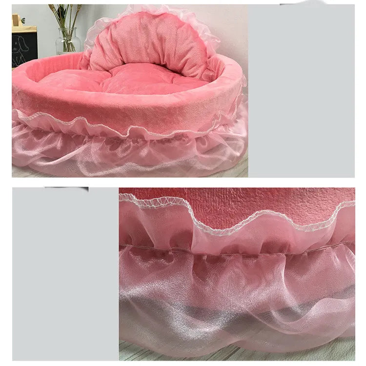 Cat Bed with Tulle Ruffle and Bow for Stylish Rest