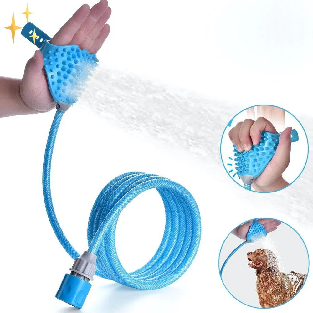 Dog Shower Glove with Integrated Brush and Hose Connector