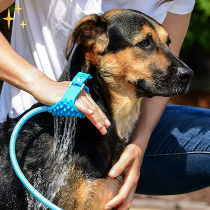 Dog Shower Glove with Integrated Brush and Hose Connector