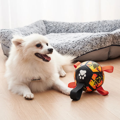 Interactive Ball Dog Toy – with Nylon Rope and Handles