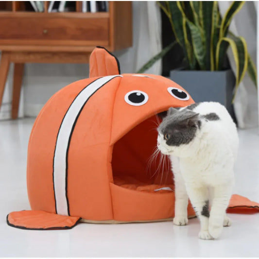 Our Cozy Cat Nest with Fish Design - Plush Bed for Cats for Comfortable Resting Breaks