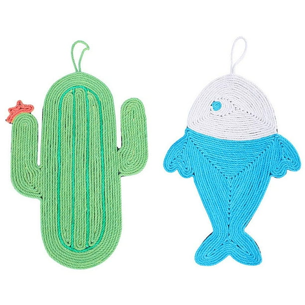 Cactus & Fish Cat Scratching Mat – Cat Scratching Toy, Wall-Mounted and Floor Sisal Scratching Mat