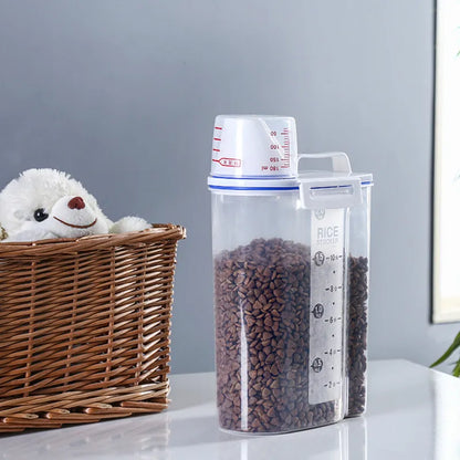 Airtight Container for Rice and Dry Food with Measuring Cup and Carry Handle