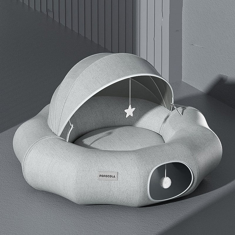 Cozy Bed for Cats and Small Dogs with Removable Roof and Toys