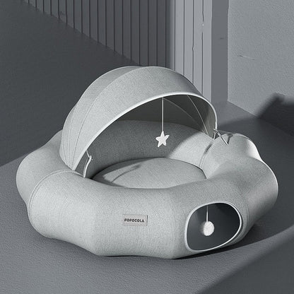 Cozy Bed for Cats and Small Dogs with Removable Roof and Toys