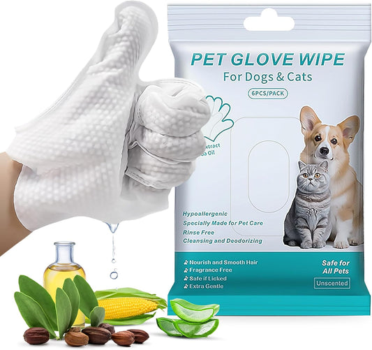 Pet Glove Wipes for Dogs Cats, Unscented Rinse gloves