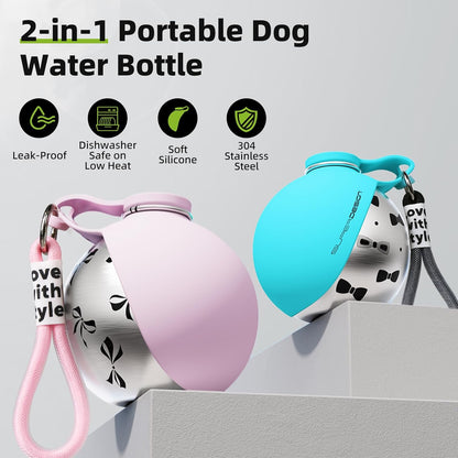 FurSip™️ 2 in 1 stainless steel portable dog bowl