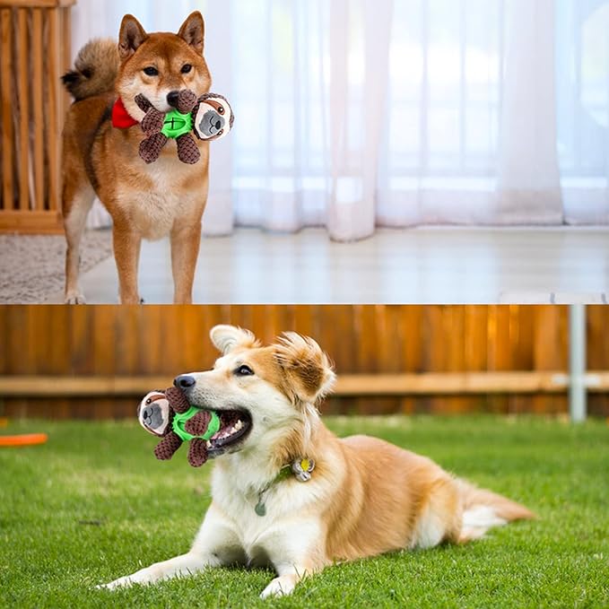 3-in-1 Dog Toy with Plush, Integrated Dental Cleaning Toy, and Treat Hideaway