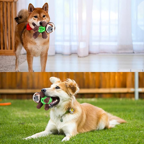 3-in-1 Dog Toy with Plush, Integrated Dental Cleaning Toy, and Treat Hideaway