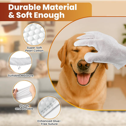 Pet Glove Wipes for Dogs Cats, Unscented Rinse gloves