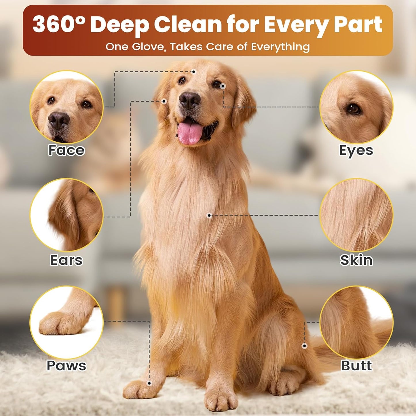 Pet Glove Wipes for Dogs Cats, Unscented Rinse gloves