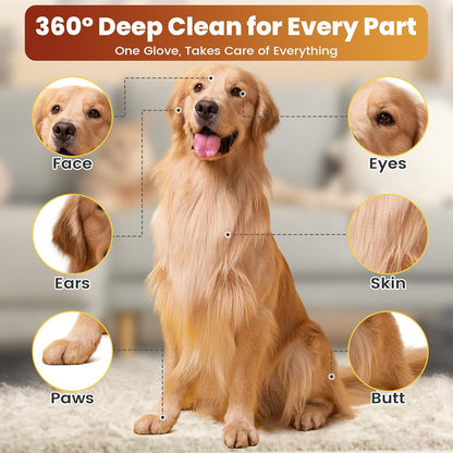 Pet Glove Wipes for Dogs Cats, Unscented Rinse gloves