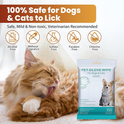 Pet Glove Wipes for Dogs Cats, Unscented Rinse gloves