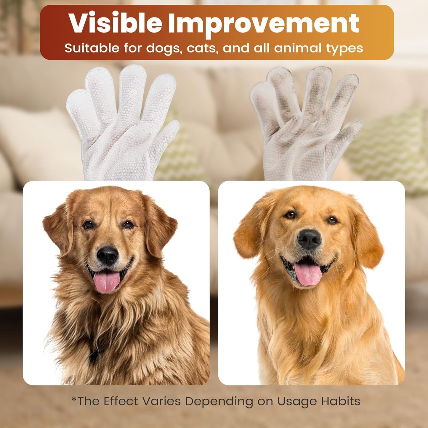 Pet Glove Wipes for Dogs Cats, Unscented Rinse gloves