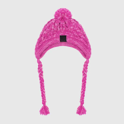 Knitted Hat for Pets with Pom-Pom and Twisted Pom-Poms in Pink