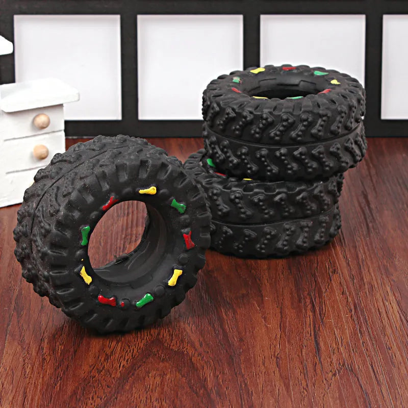 Durable Dog Toy in the Shape of a Tire with Chewable Structure and Colourful Details