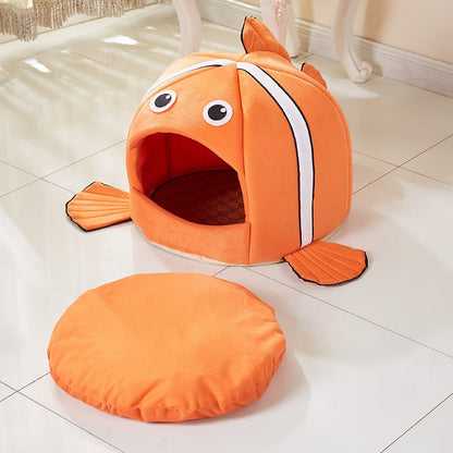 Our Cozy Cat Nest with Fish Design - Plush Bed for Cats for Comfortable Resting Breaks