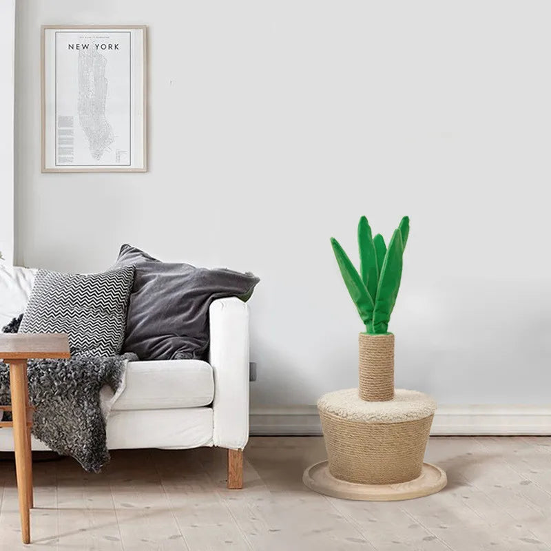 Plant-Style Cat Tree – Sisal Scratching Trunk with Soft Leaves, Home Scratching Furniture for Cats