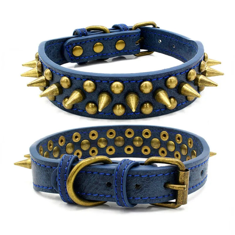 Leather Dog Collar with Rivets and Spikes in 3 Colours