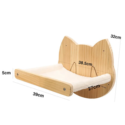 Wooden Wall Scratching Board for Cats in a Cat Head Design - Comfortable Resting Place and Toy