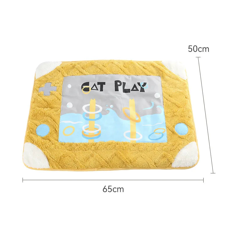 Cushion-Shaped Cat Bed with Toys for Comfortable Breaks