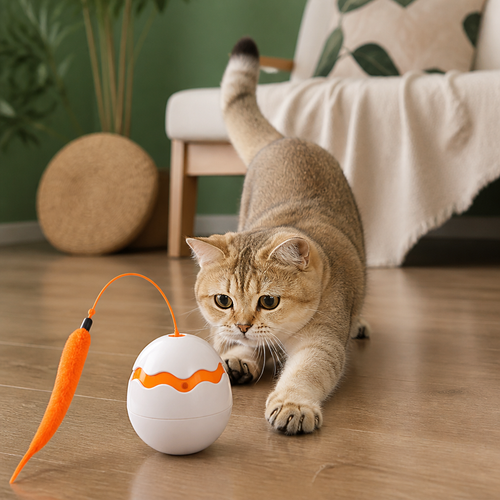 Interactive Wobble Egg Cat Toy – Automatic Feather Teaser