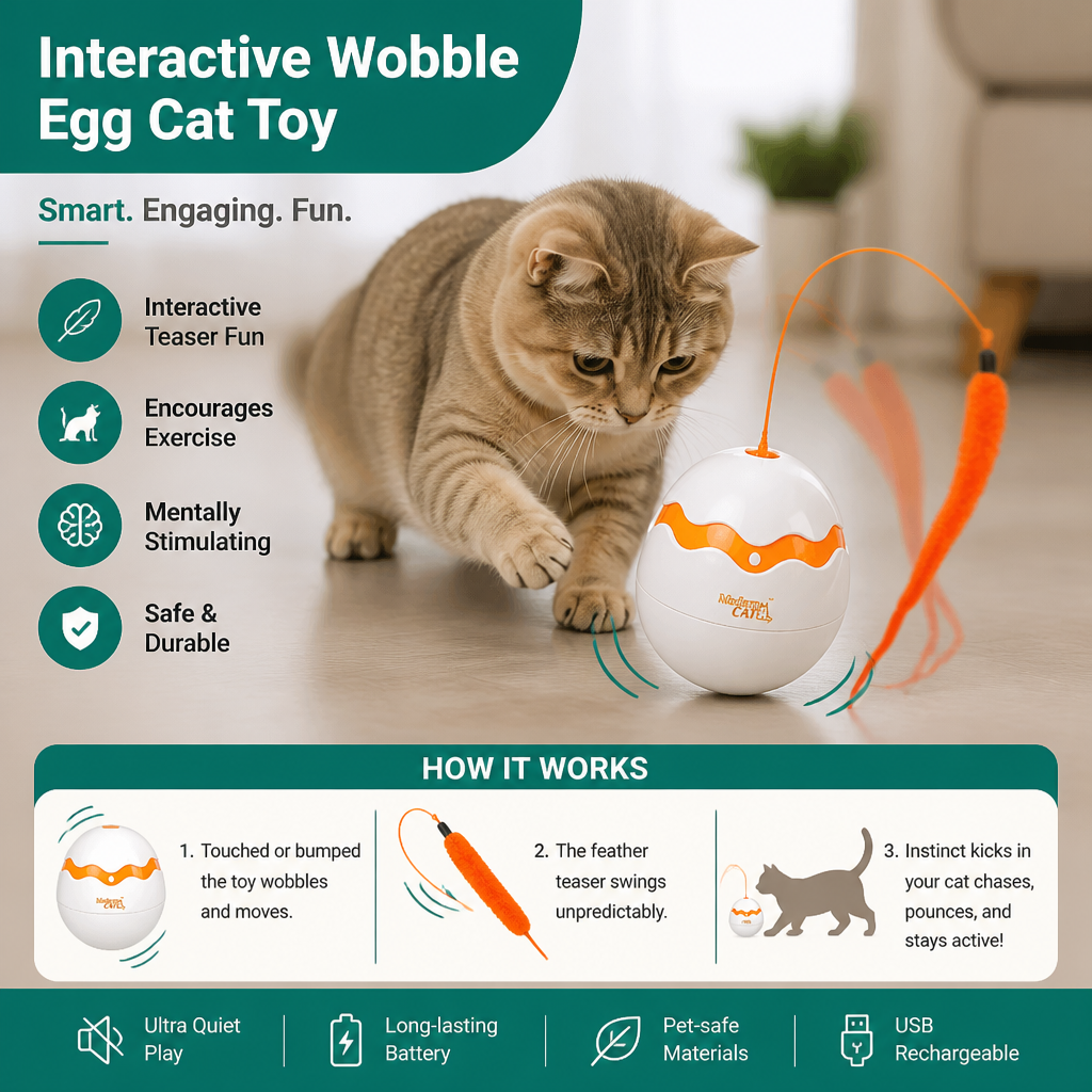 Interactive Wobble Egg Cat Toy – Automatic Feather Teaser